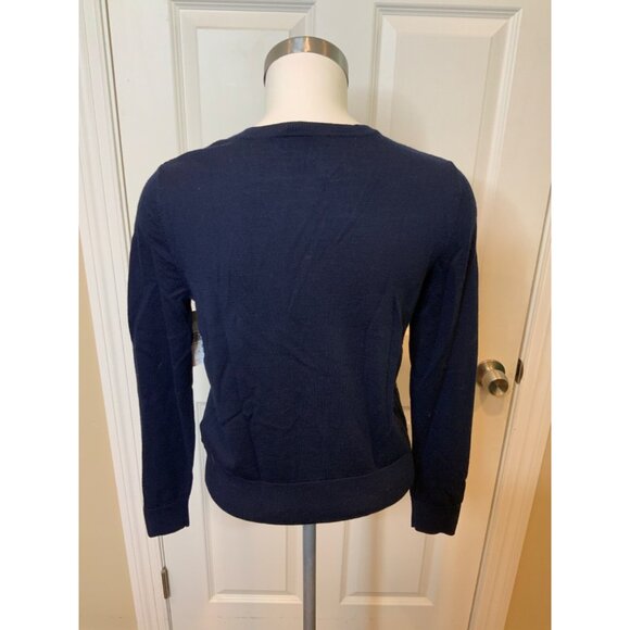 Brooks Brother 346 Navy Blue 100% Wool Floral Lace Button-Up Cardigan, Size M - Picture 4 of 5